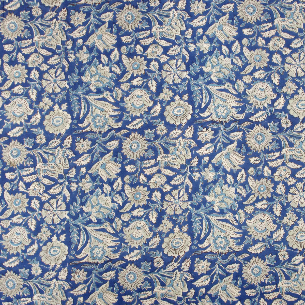 Indian Hand Block Printed 100 % Cotton Fabric - Blue White Floral Magic (Design 757)