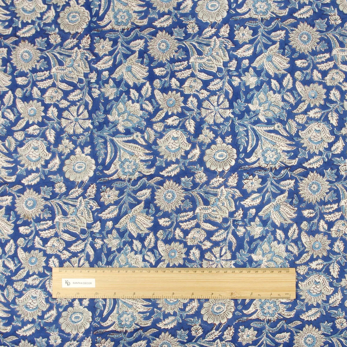 Indian Hand Block Printed 100 % Cotton Fabric - Blue White Floral Magic (Design 757)