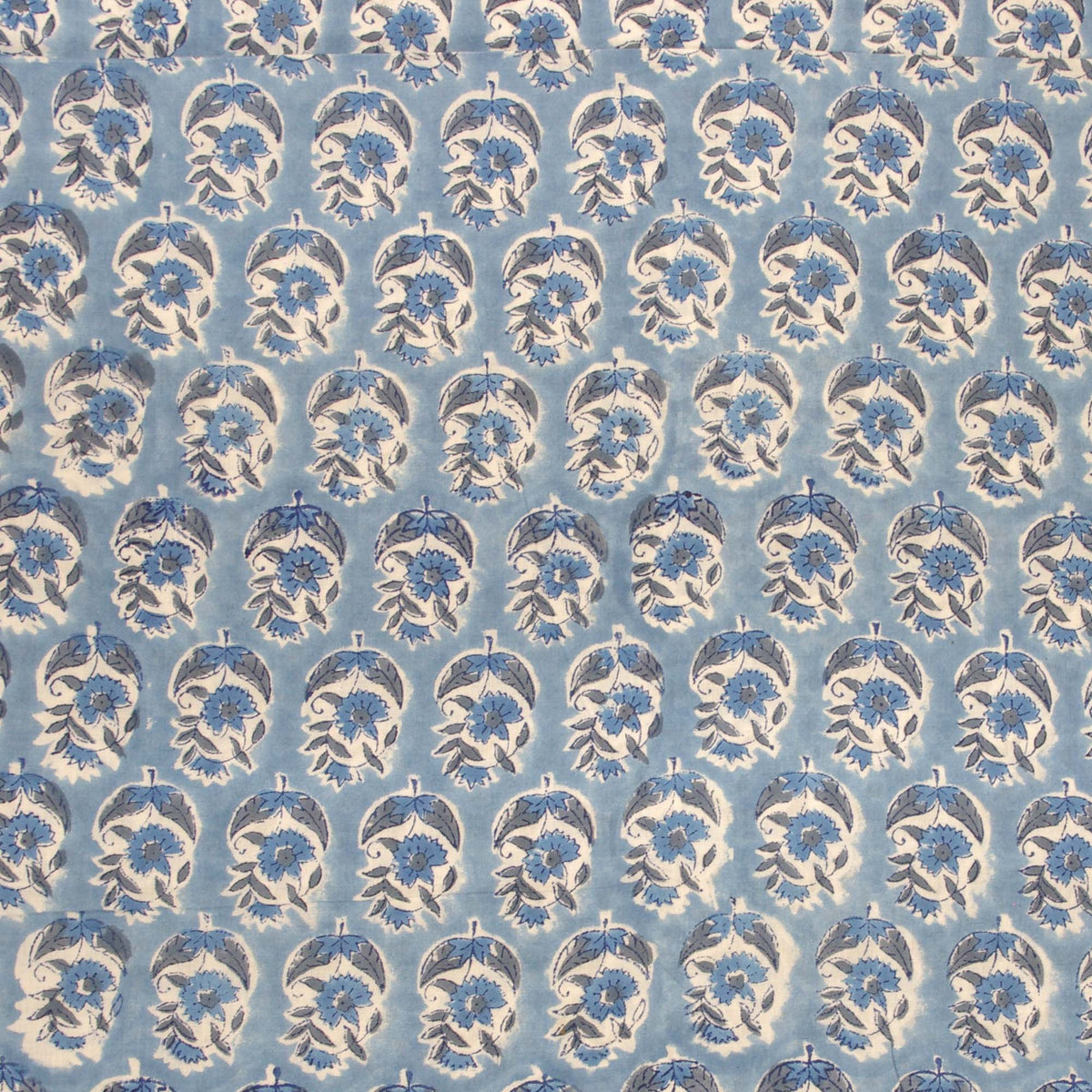 Indian Hand Block Printed 100 % Cotton Fabric - Blue Floral Magic (Design 758)