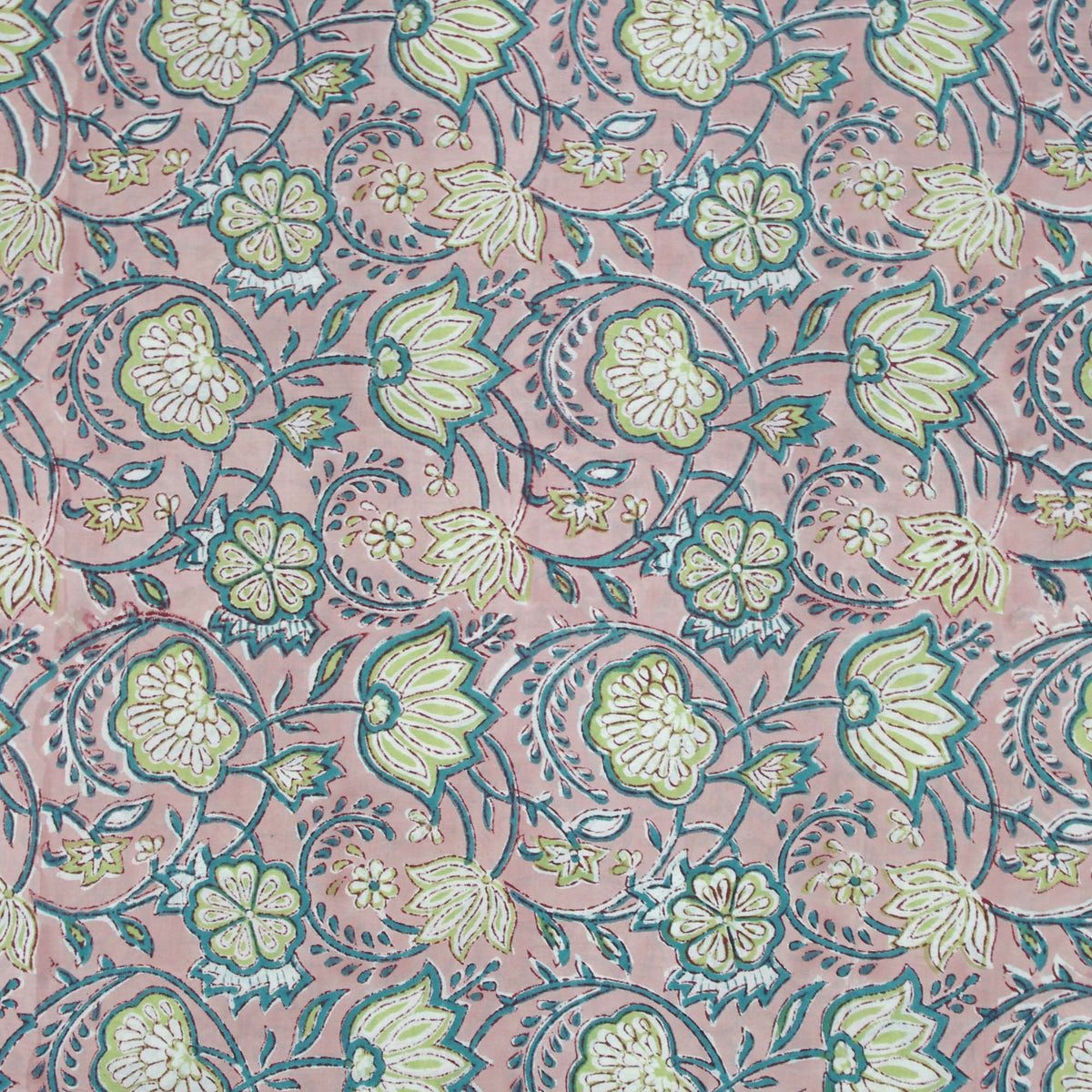 Indischer Handblockdruck Dunkelblaues Blumenmuster 100 % Baumwolle Damenkleid Stoffdesign 16