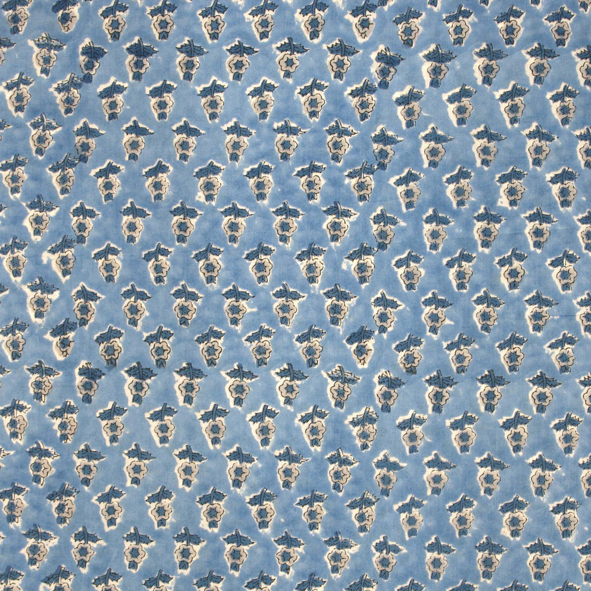 Indian Hand Block Printed 100 % Cotton Fabric - Blue Floral Booti (Design 761)