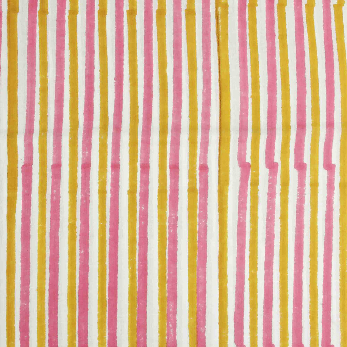 Indian Hand Block Printed 100 % Cotton Fabric - Pink & Mustard Lines (Design 787)