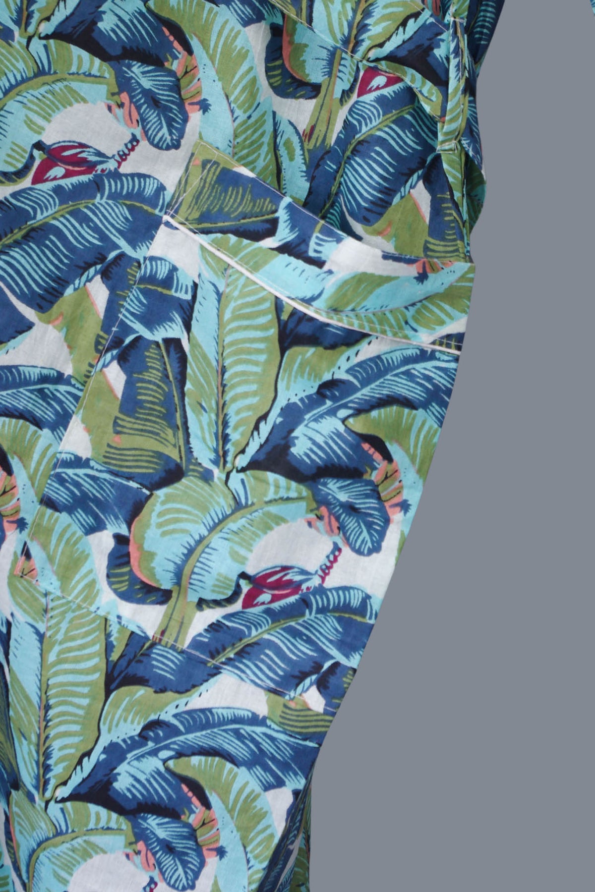 Green Banana Leaves Cotton Kimono Dressing Gown - One size