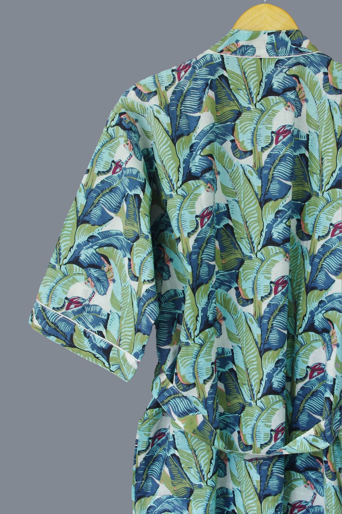 Green Banana Leaves Cotton Kimono Dressing Gown - One size