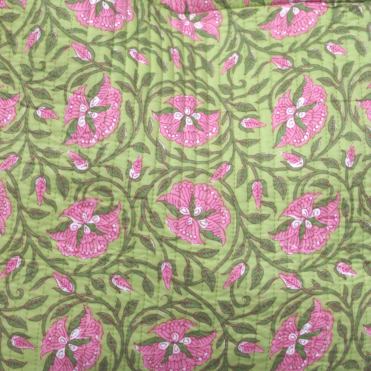 Cotton Quilted Large Shopping / Beach Bag - Green Pink Floral