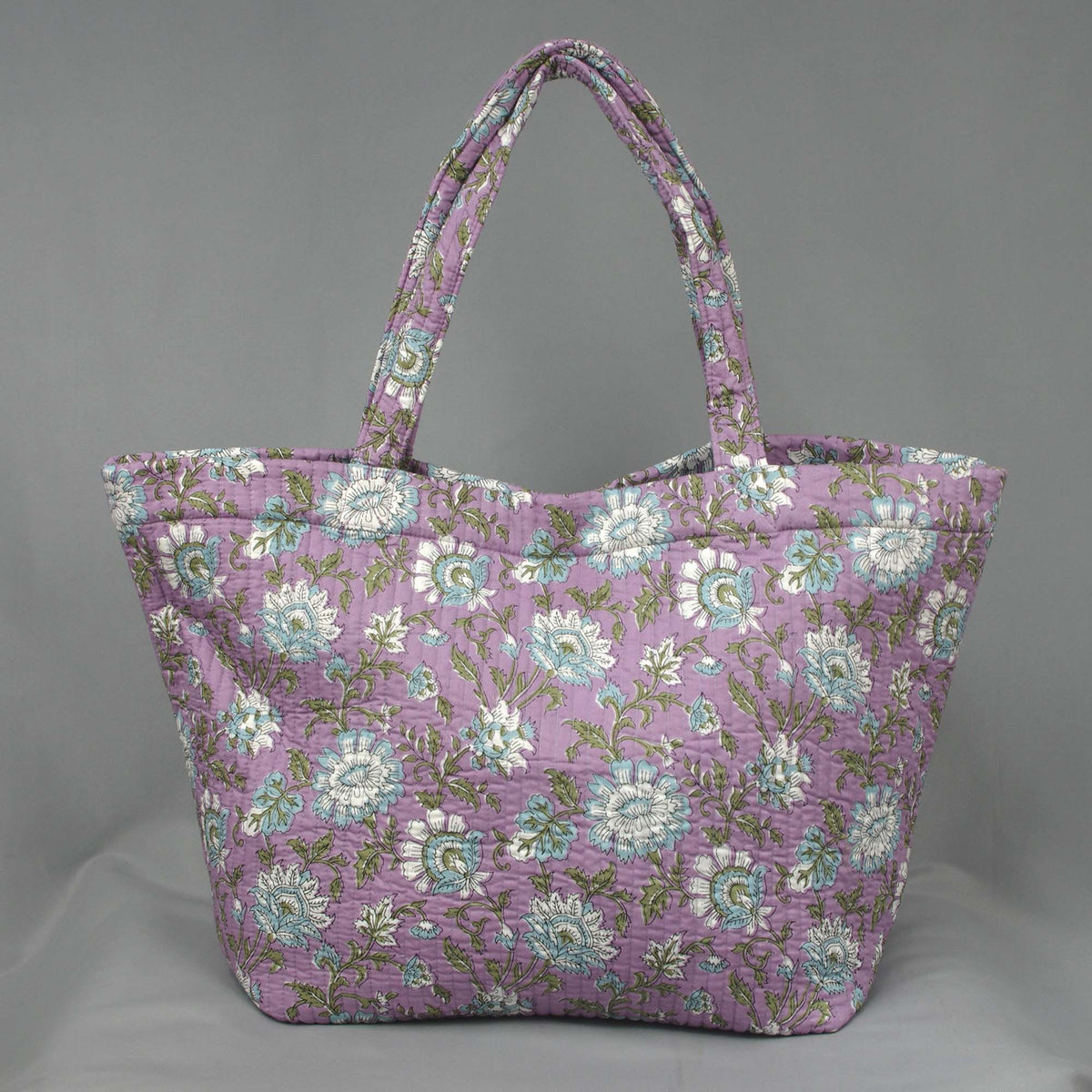 Cotton Quilted Large Shopping / Beach Bag - Purple Floral