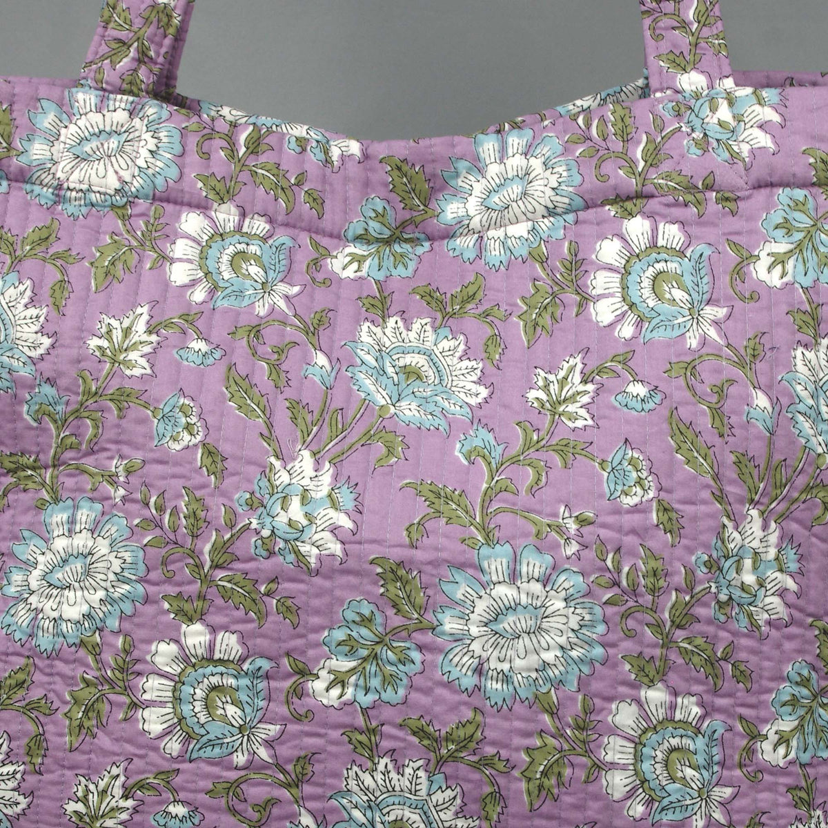 Cotton Quilted Large Shopping / Beach Bag - Purple Floral