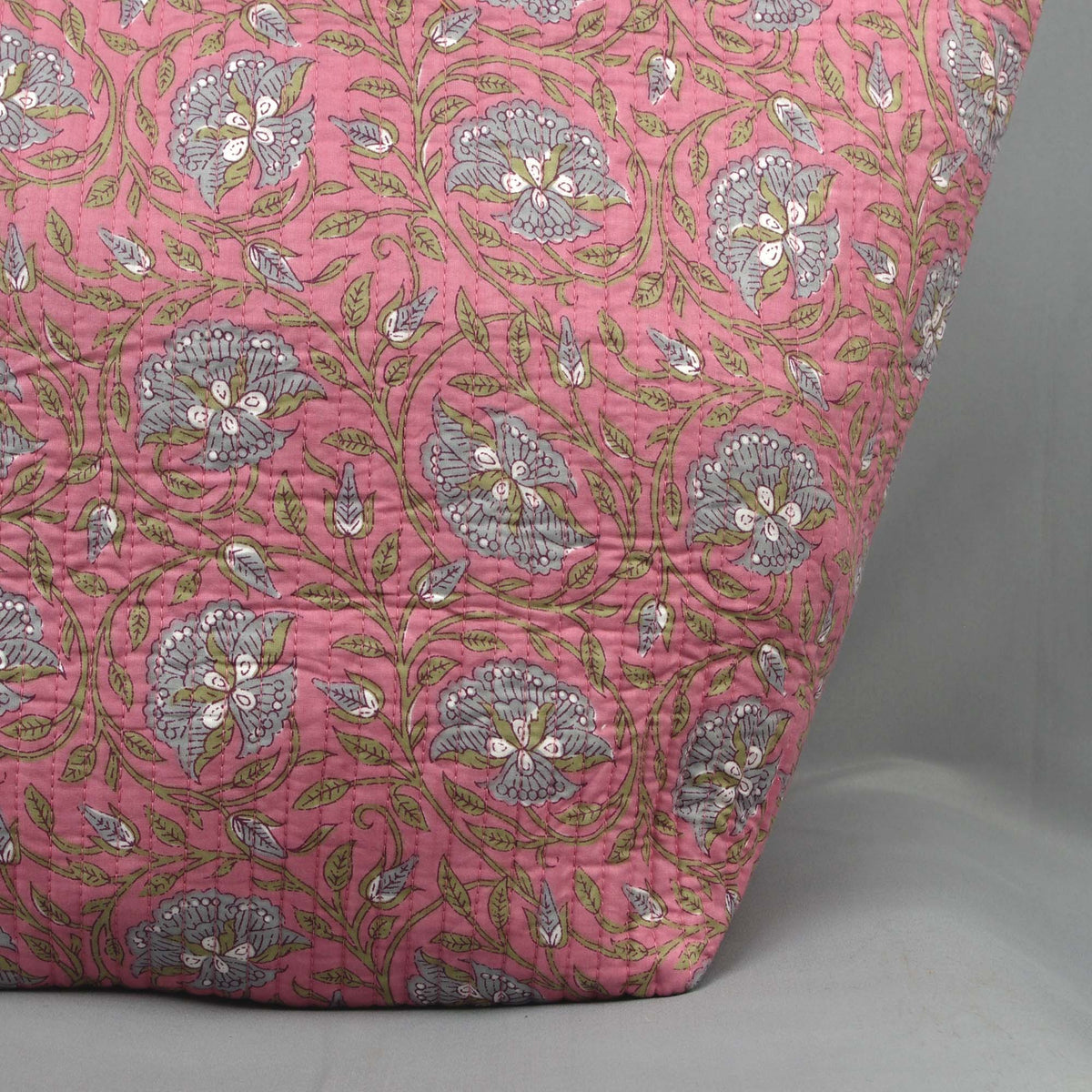 Cotton Quilted Large Shopping / Beach Bag - Peachy Pink Floral Jaal