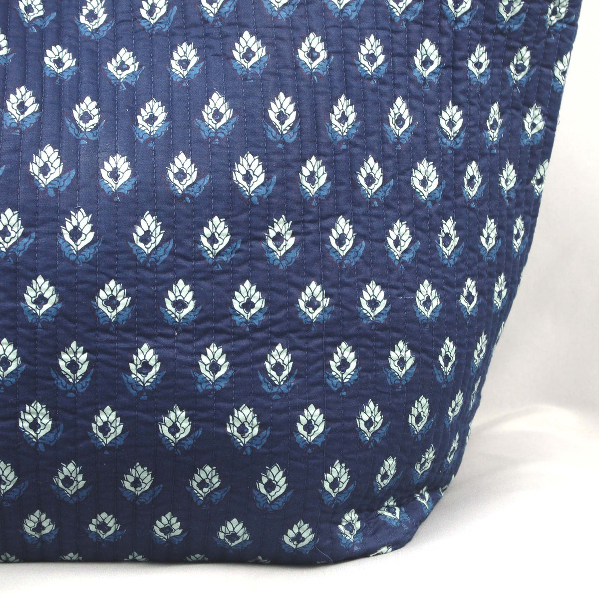 Cotton Quilted Large Shopping / Beach Bag - White Motif Print Indigo