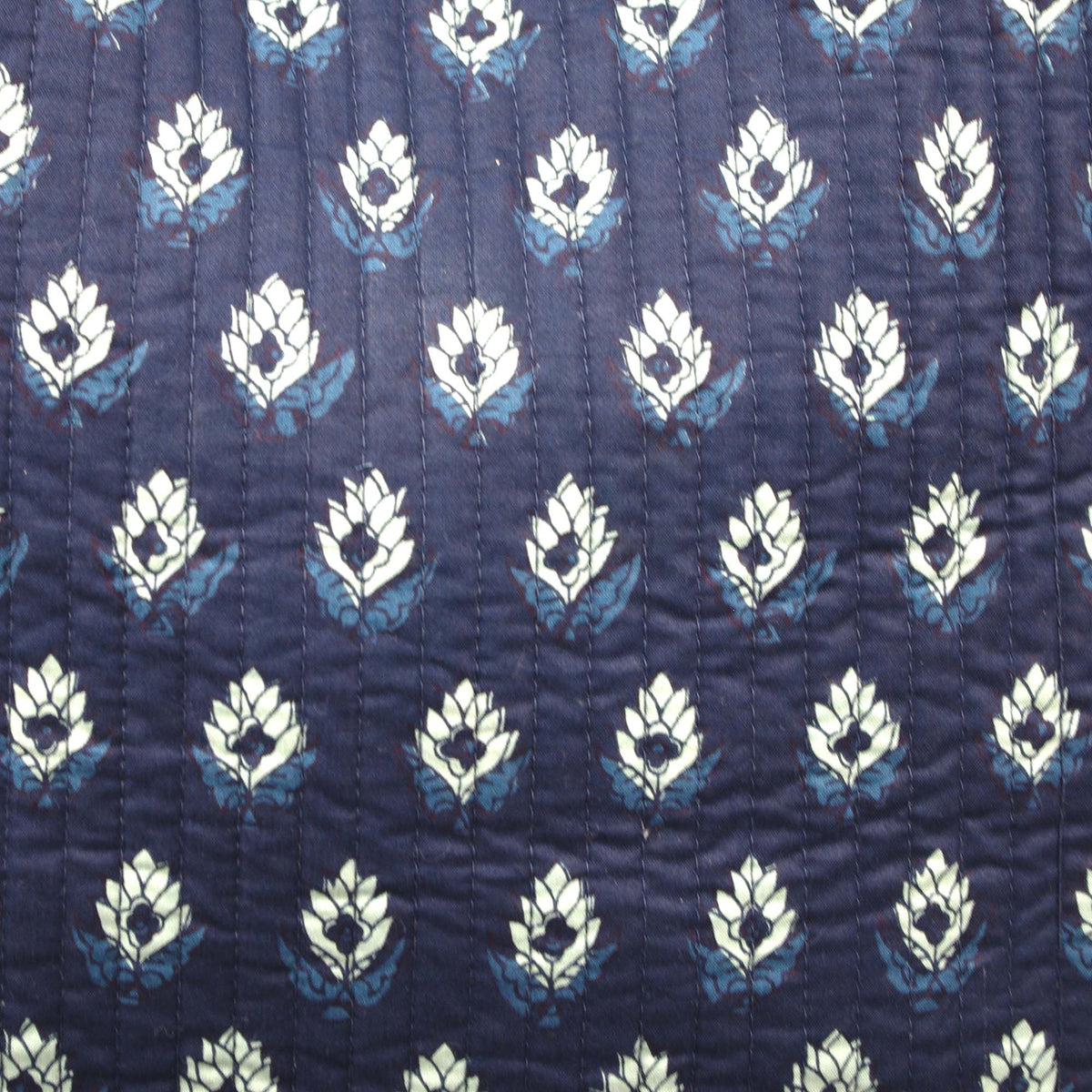 Cotton Quilted Large Shopping / Beach Bag - White Motif Print Indigo