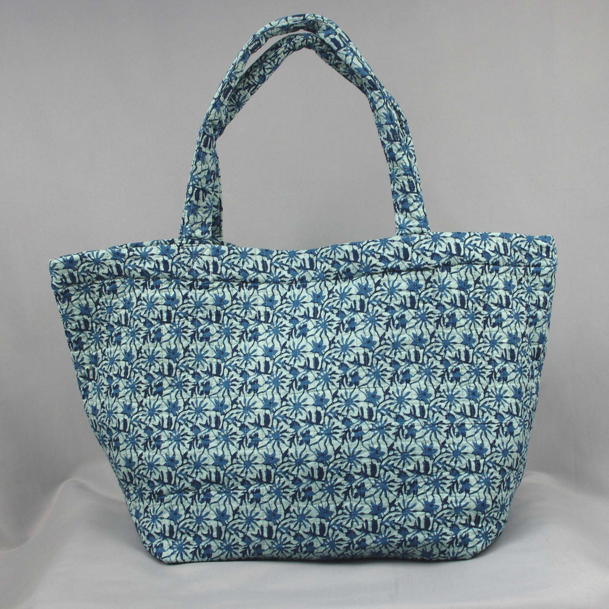 Cotton Quilted Large Shopping / Beach Bag - Snowflakes Print Indigo