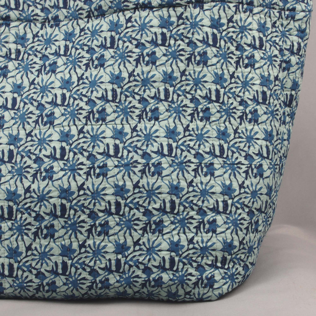Cotton Quilted Large Shopping / Beach Bag - Snowflakes Print Indigo