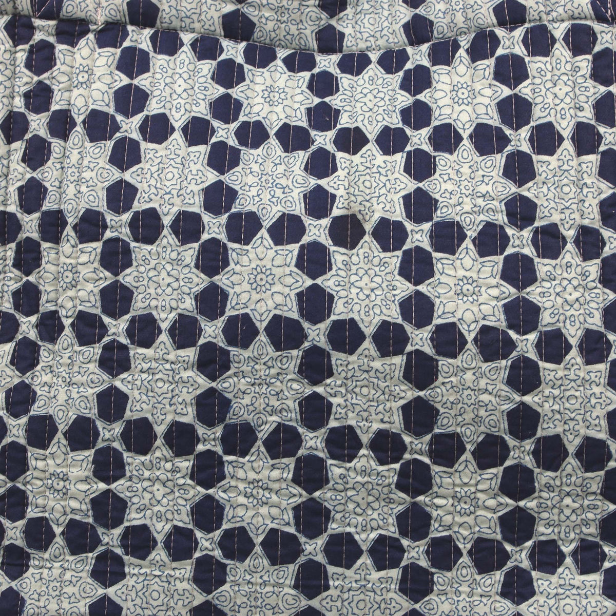 Cotton Quilted Large Shopping / Beach Bag - Hexagonal Floral Print Indigo
