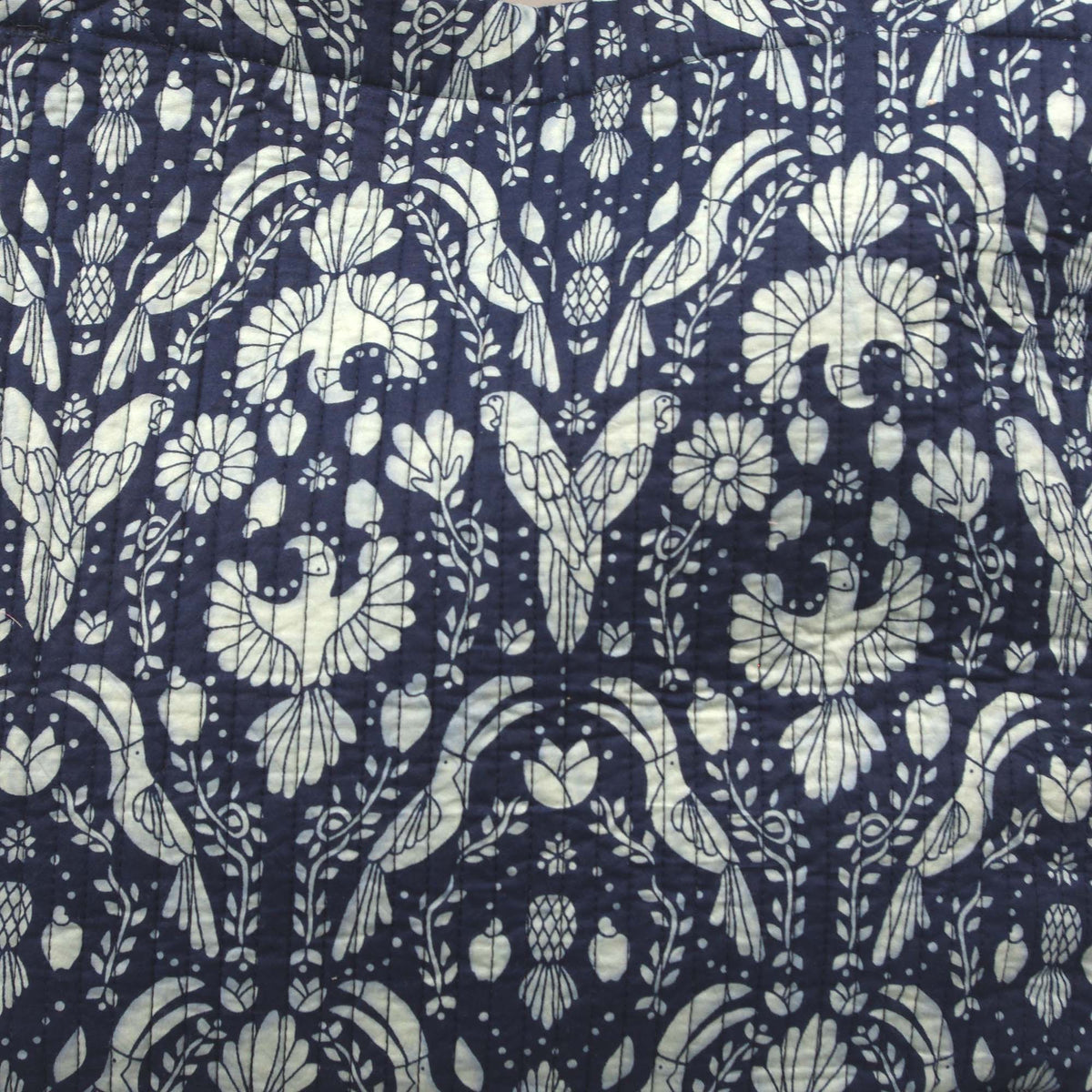 Cotton Quilted Large Shopping / Beach Bag - Bird Print Indigo