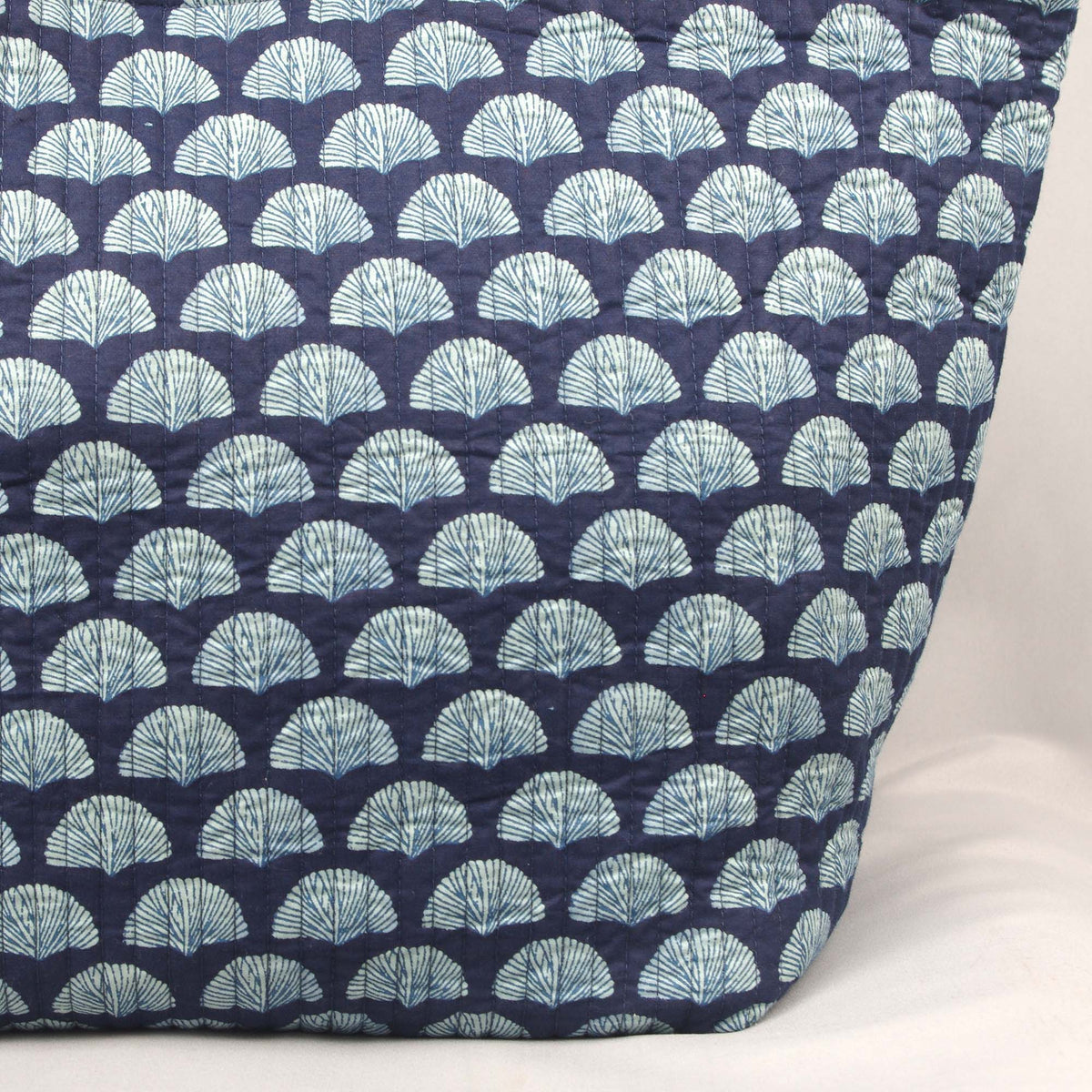 Cotton Quilted Large Shopping / Beach Bag - Shell Print Indigo