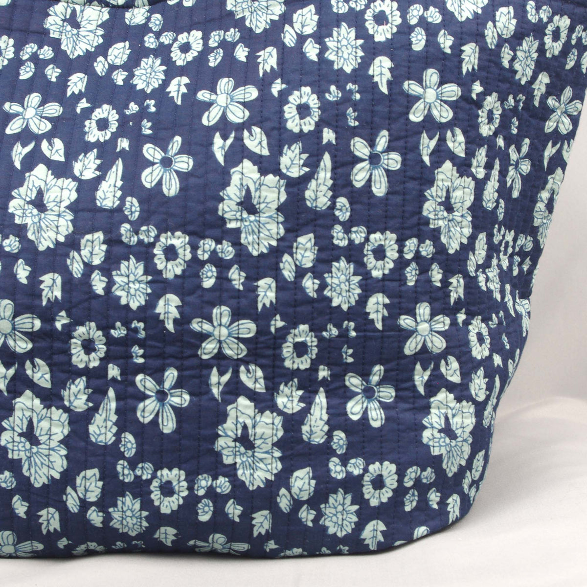 Cotton Quilted Large Shopping / Beach Bag - Floral Print Indigo