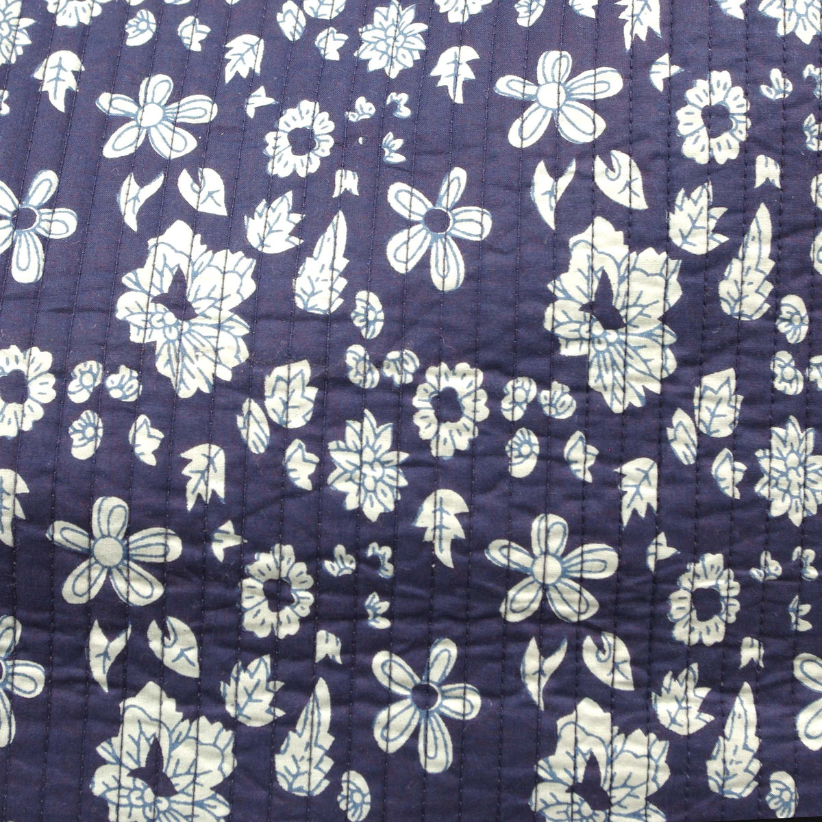 Cotton Quilted Large Shopping / Beach Bag - Floral Print Indigo