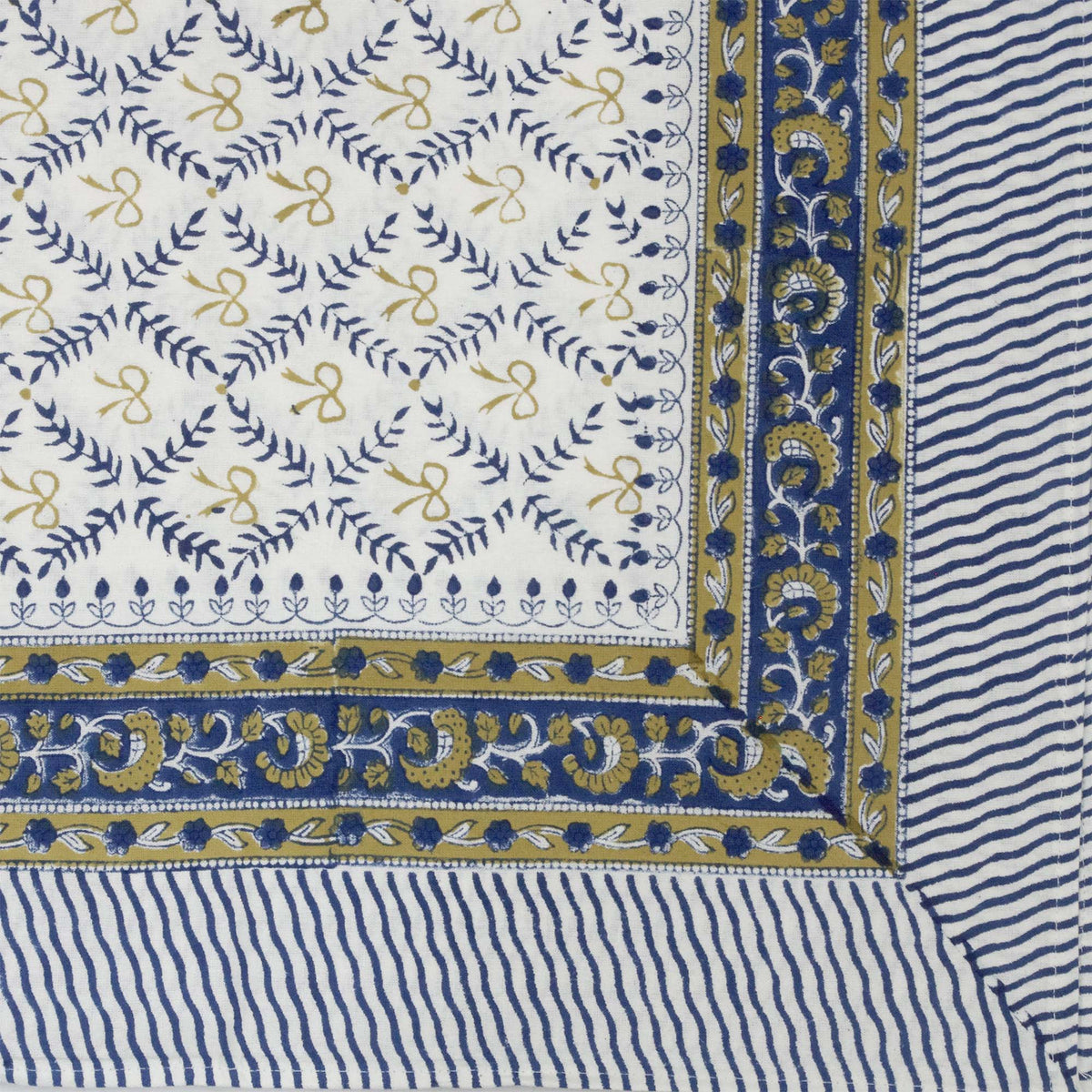 Block Printed Rectangle Tablecloth Table Cover - Bow design
