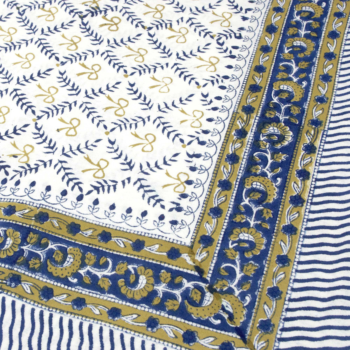 Block Printed Rectangle Tablecloth Table Cover - Bow design