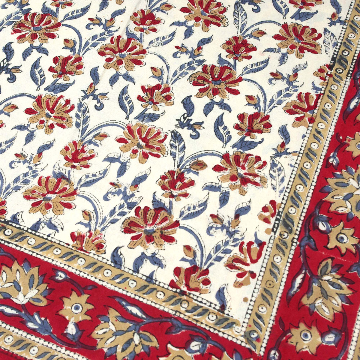 Red Floral Print On Beige Rectangle Tablecloth Table Cover