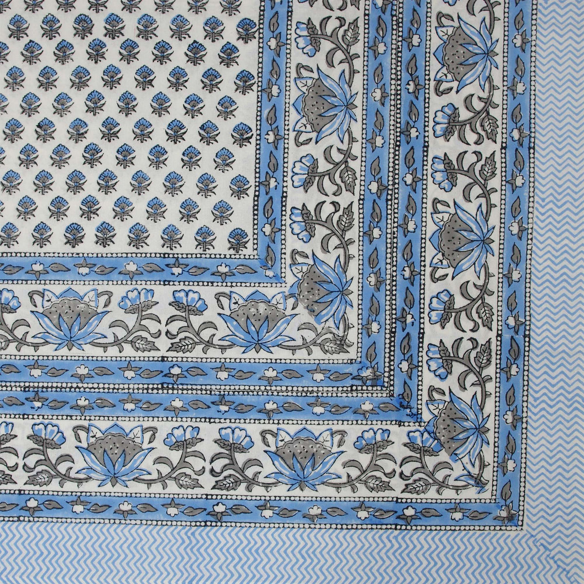 Blue Buti Print On White Rectangle Tablecloth Table Cover