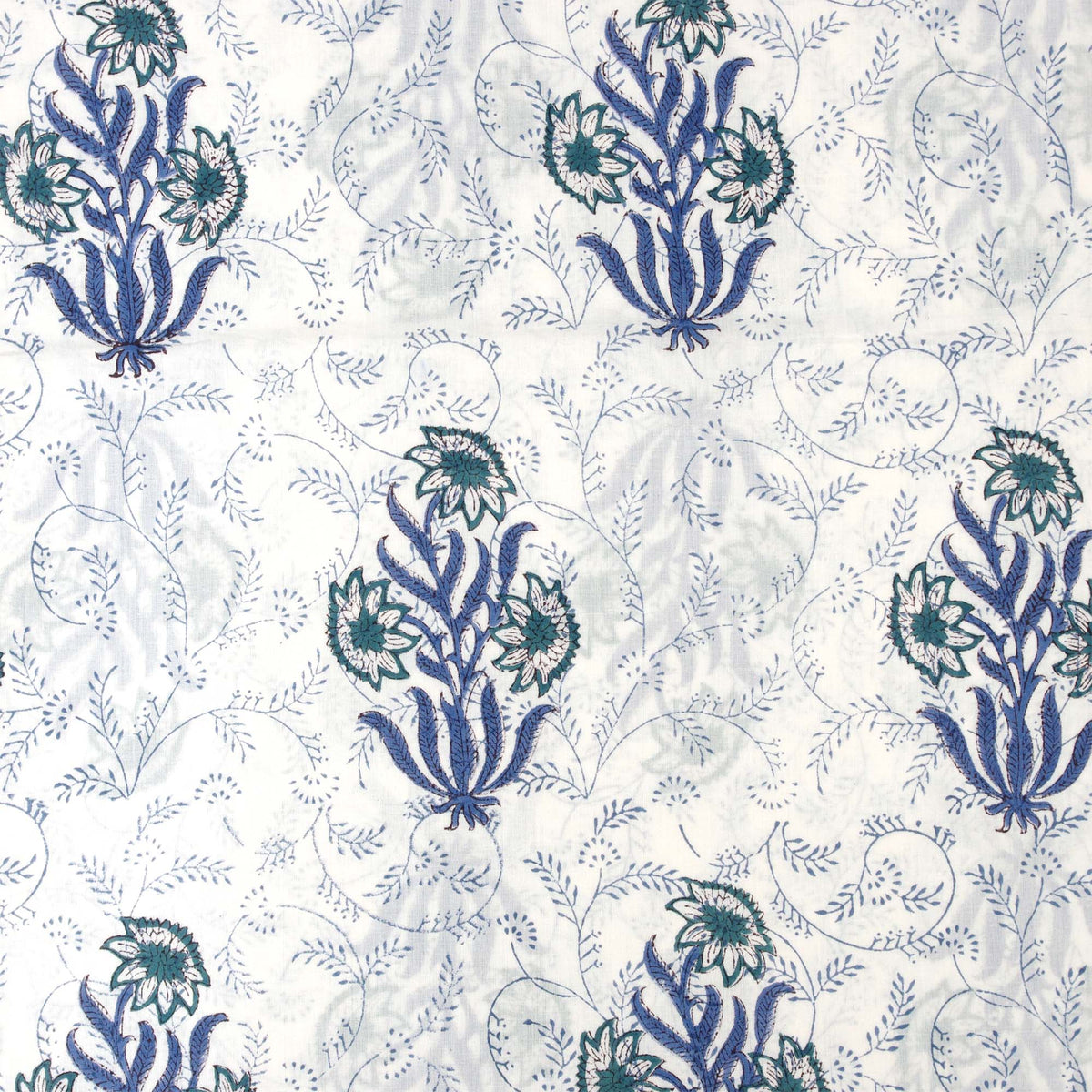 Indian Hand Block Printed 100 % Cotton Fabric - White Base Floral (Design 775)
