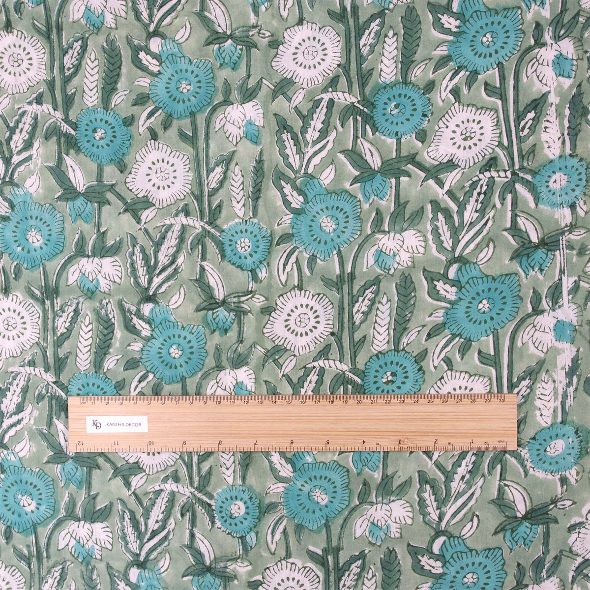 Indischer Handblockdruck Dunkelblaues Blumenmuster 100 % Baumwolle Damenkleid Stoffdesign 16