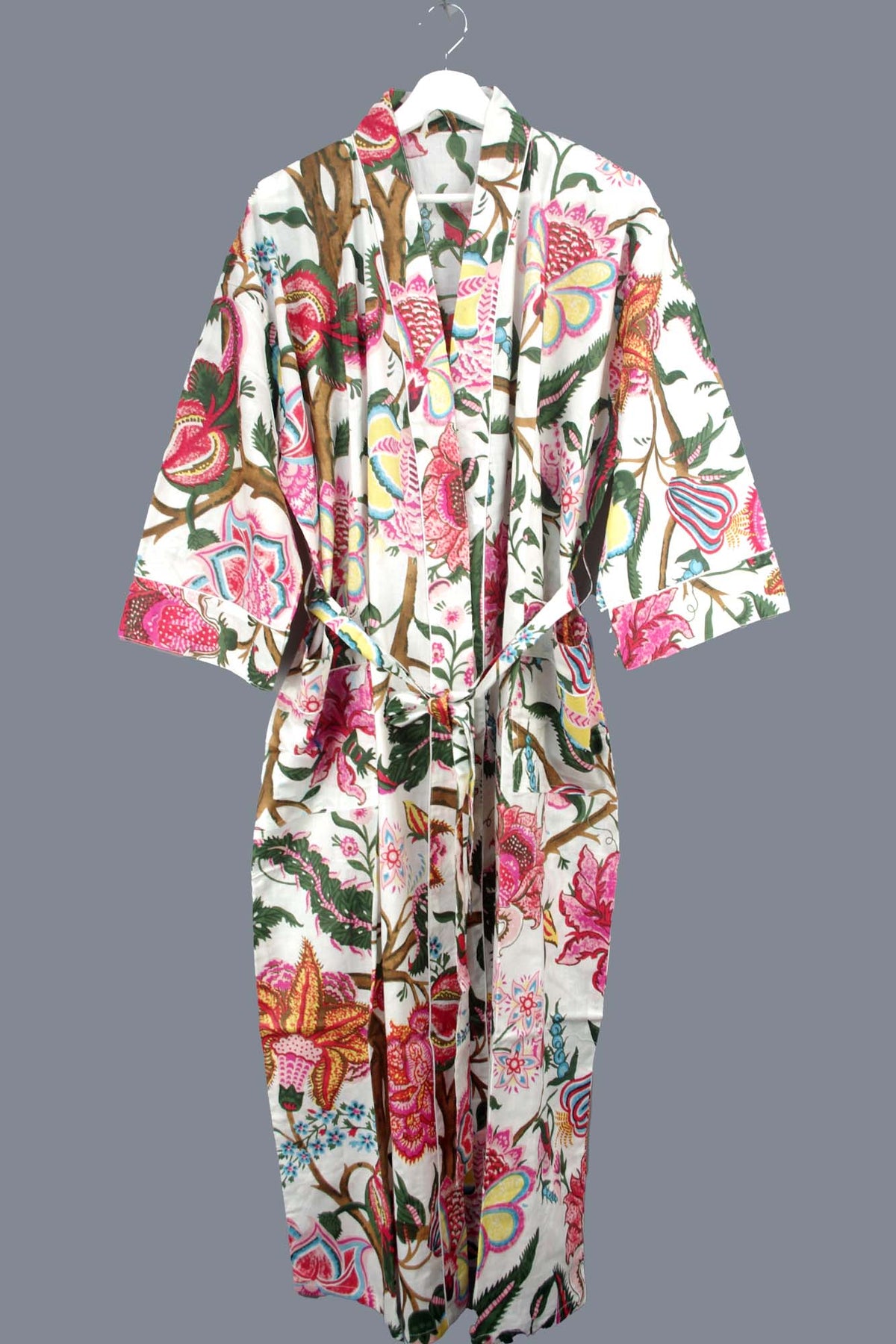 Tropical Forest Print Cotton Kimono Dressing Gown