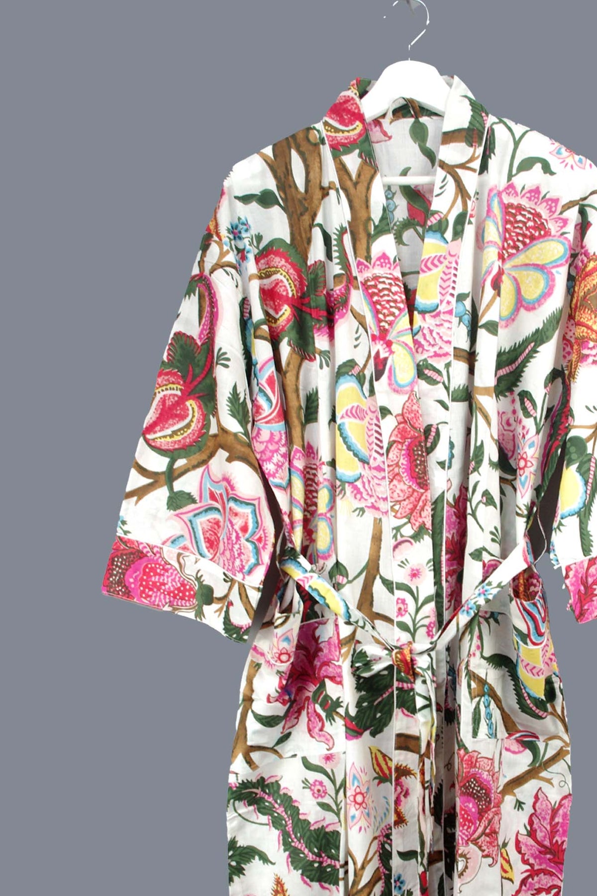Tropical Forest Print Cotton Kimono Dressing Gown