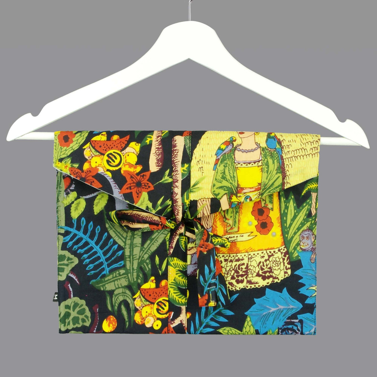 Langes bläulich-graues Pyjama-Set mit rosafarbenem Blumen-Blockdruck-Design