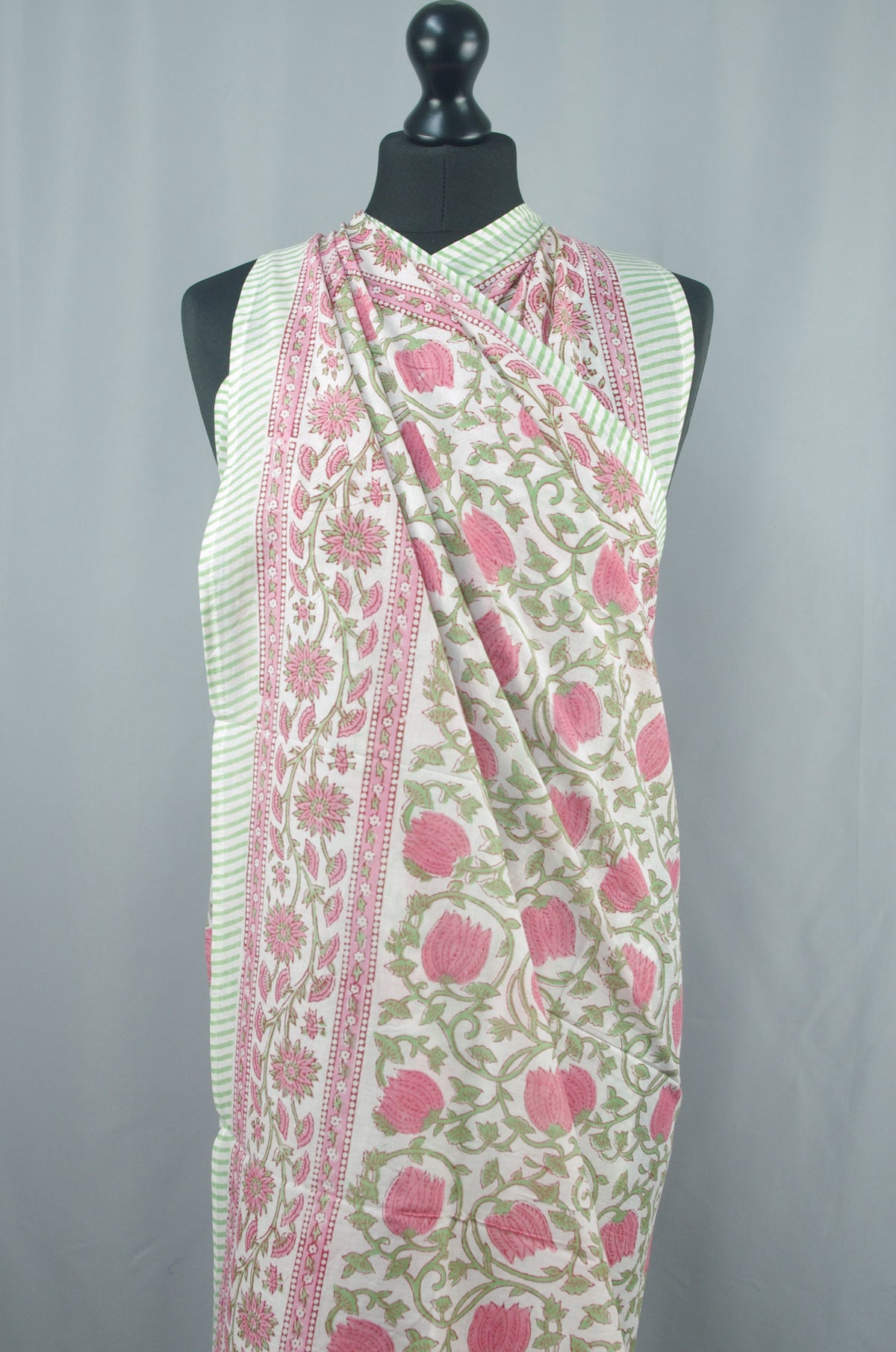 Beach Coverup Sarong Pareo - Pink Bells On Cream Base