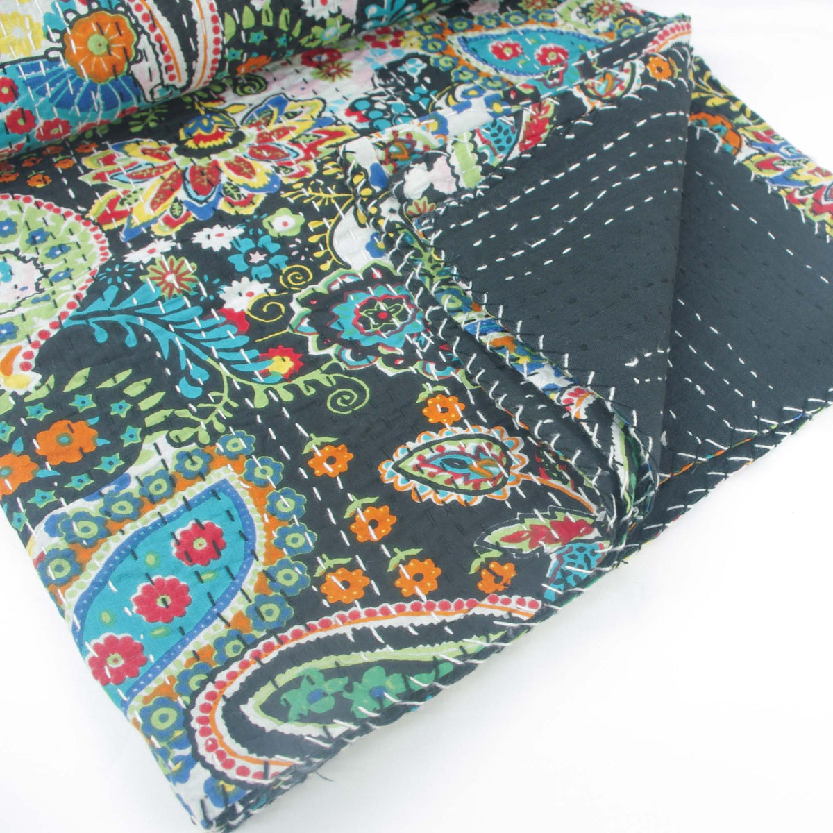 Rote indische Kantha-Steppdecke mit Paisley-Print