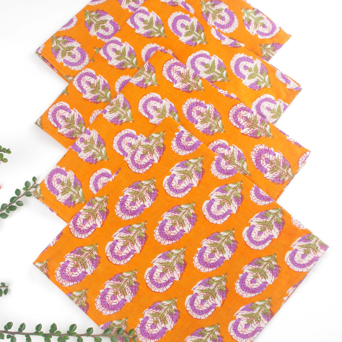 Orange Motif Cotton Dinner Napkins 18'' - Set of 4