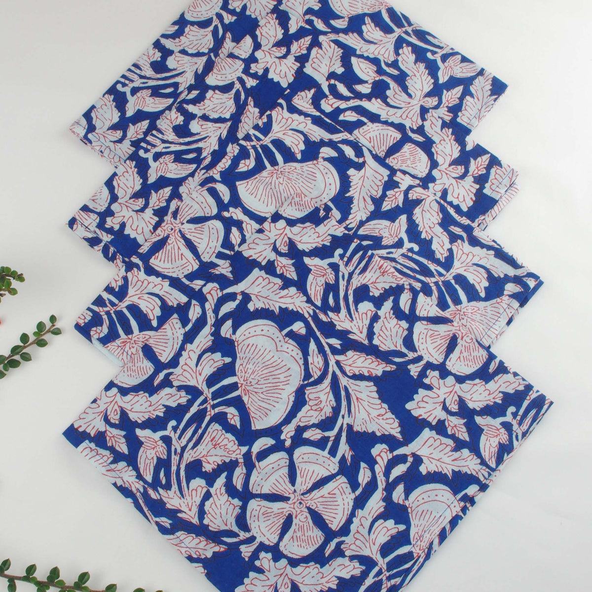 Blue Swedish Garden Cotton Dinner Napkins 18'' - Set of 4