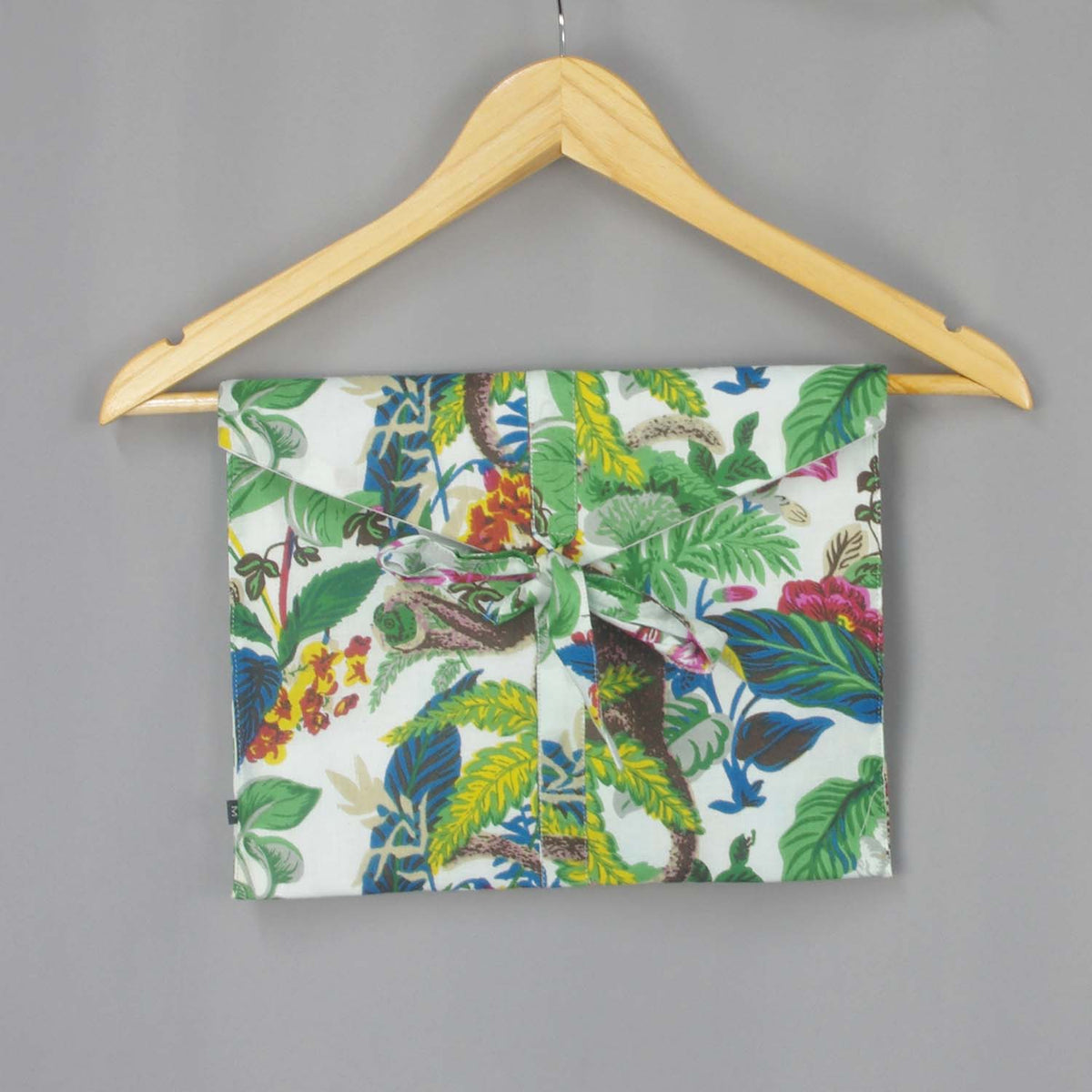 Short Cotton PJ Set With Pouch - White Tropical Monkeys