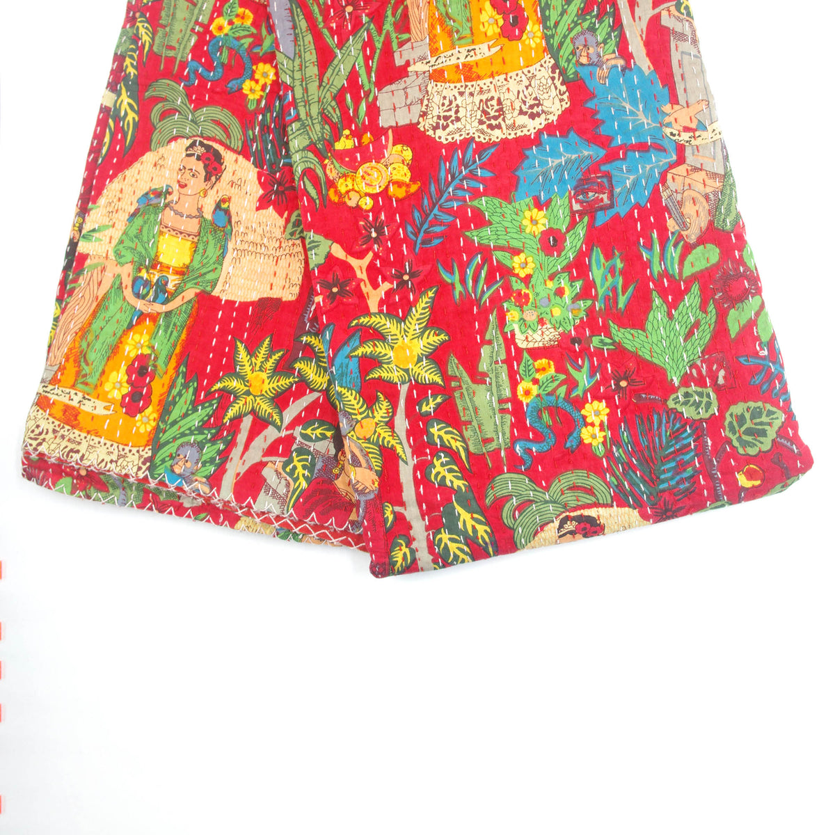 Red Frida Kahlo Indian Kantha Quilt Blanket Throw