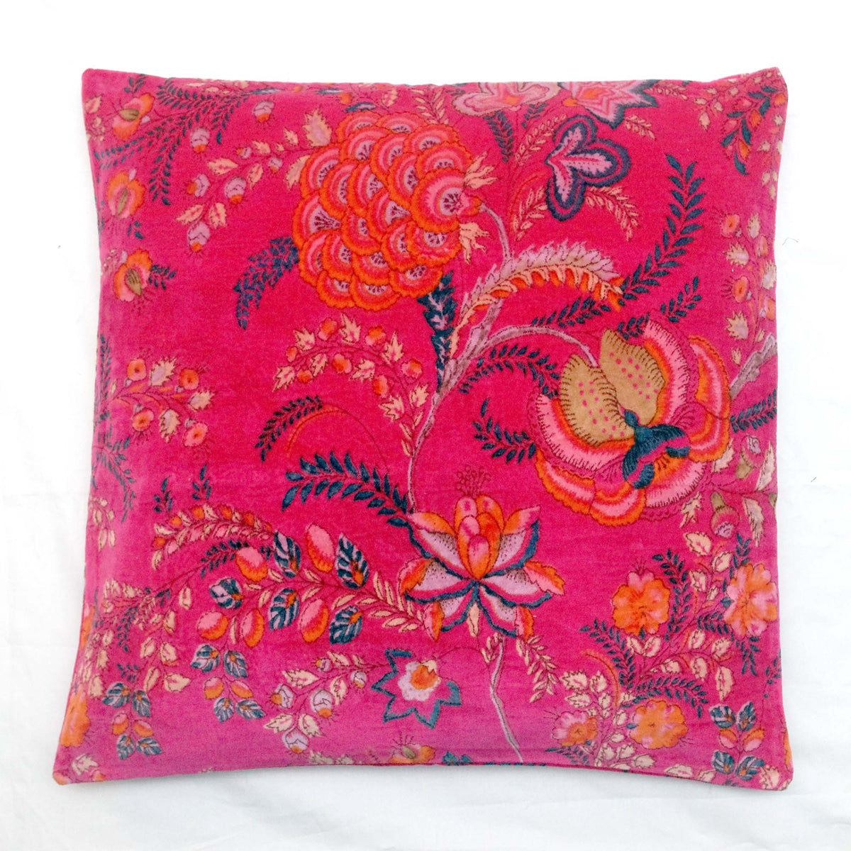 Tropical Floral Print Velvet Cushion Cover - Hot Pink