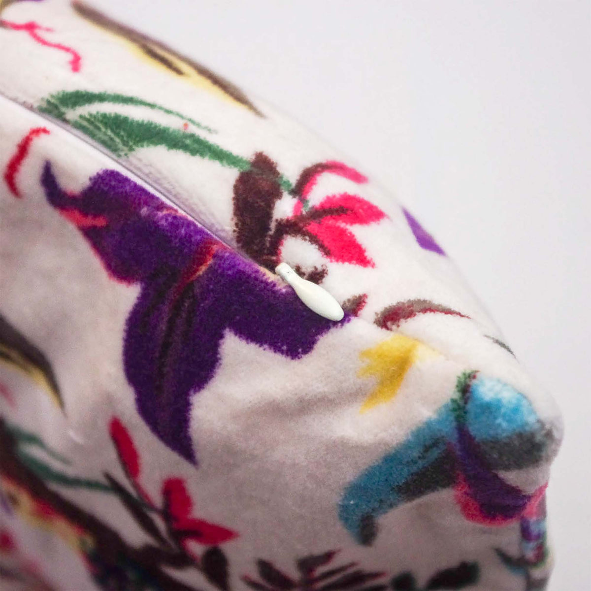 Tropical Bird Print Velvet Cushion Cover - White