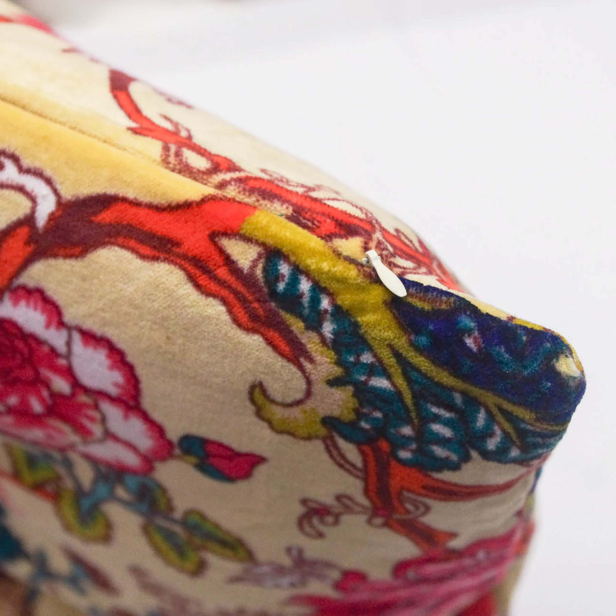 Tropical Floral Print Velvet Cushion Cover - Yellow