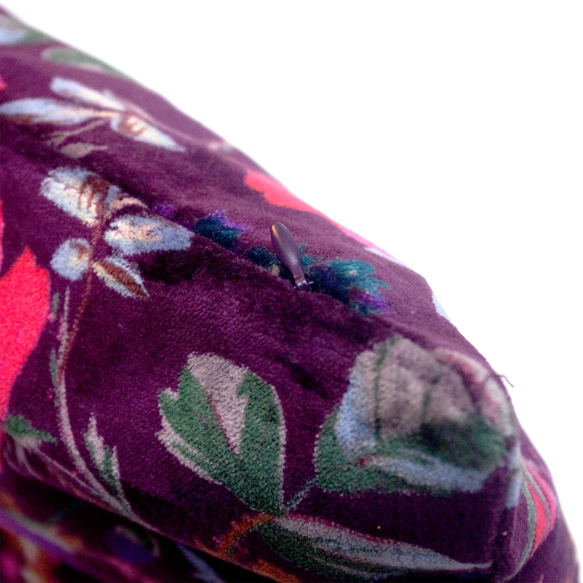 Tropical Bird Print Velvet Cushion Cover - Dark Purple