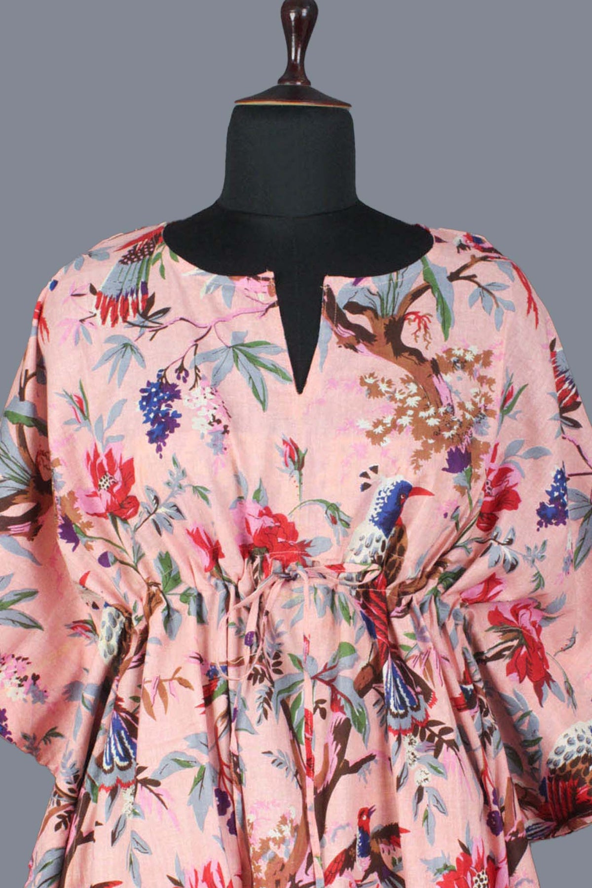 Block Printed Cotton Coverup / Kaftans - Peach Bird