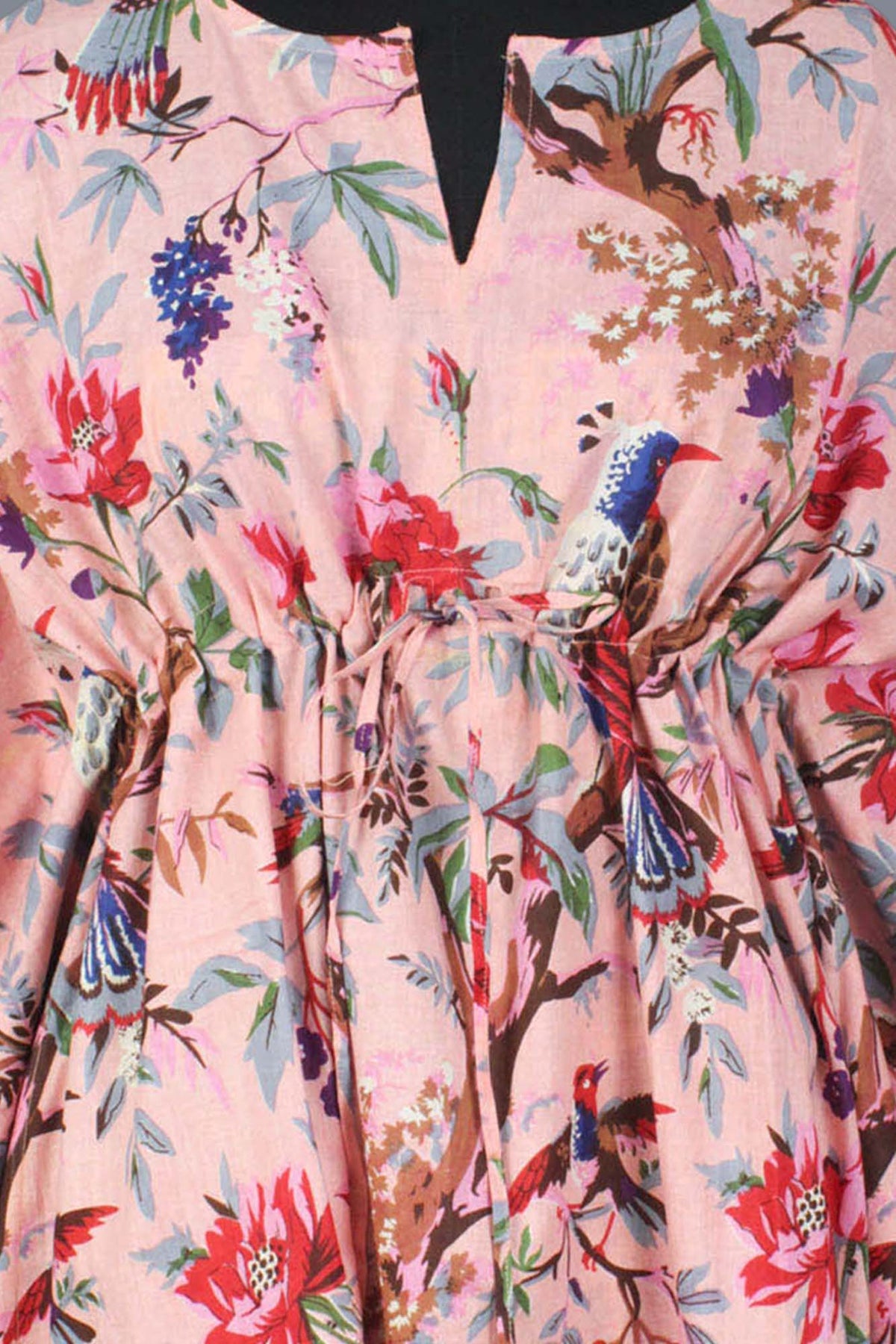 Block Printed Cotton Coverup / Kaftans - Peach Bird