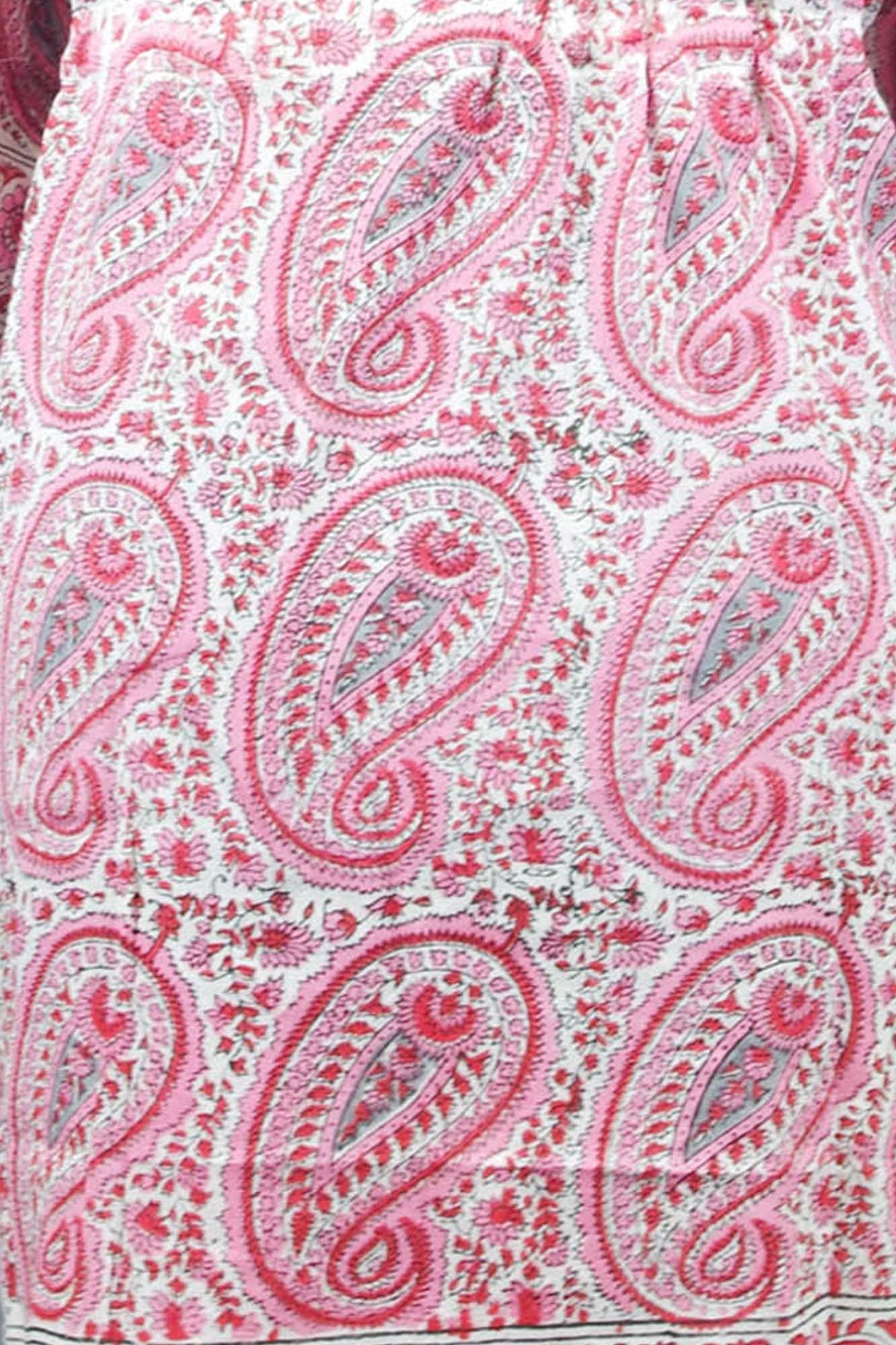 Short Cotton Coverup Kaftans With Border- Pink Paisley