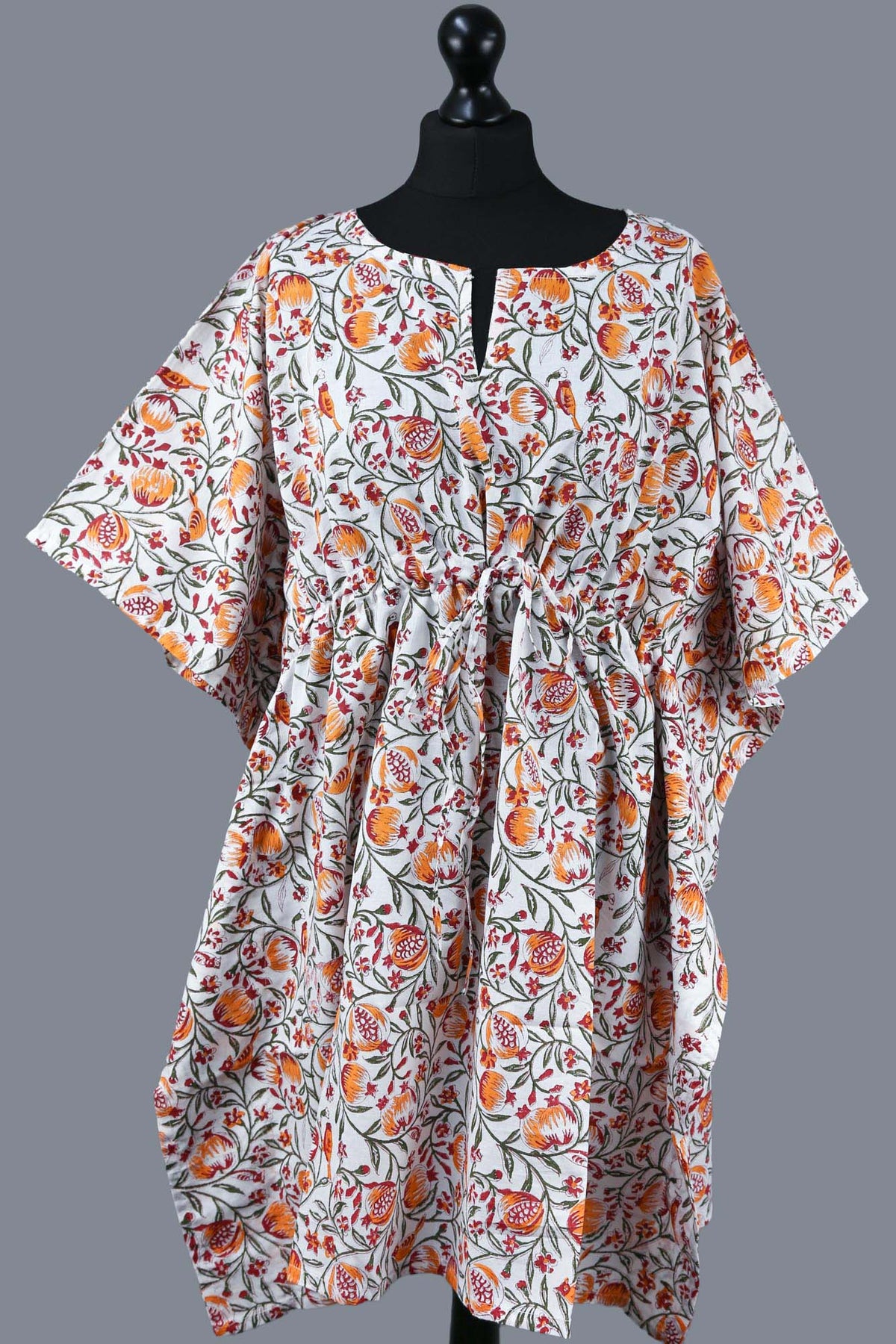 Blockbedruckter Baumwoll-Coverup / Kaftans - Tropical Orange