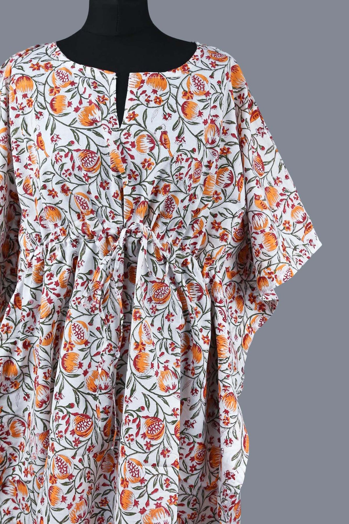 Blockbedruckter Baumwoll-Coverup / Kaftans - Tropical Orange