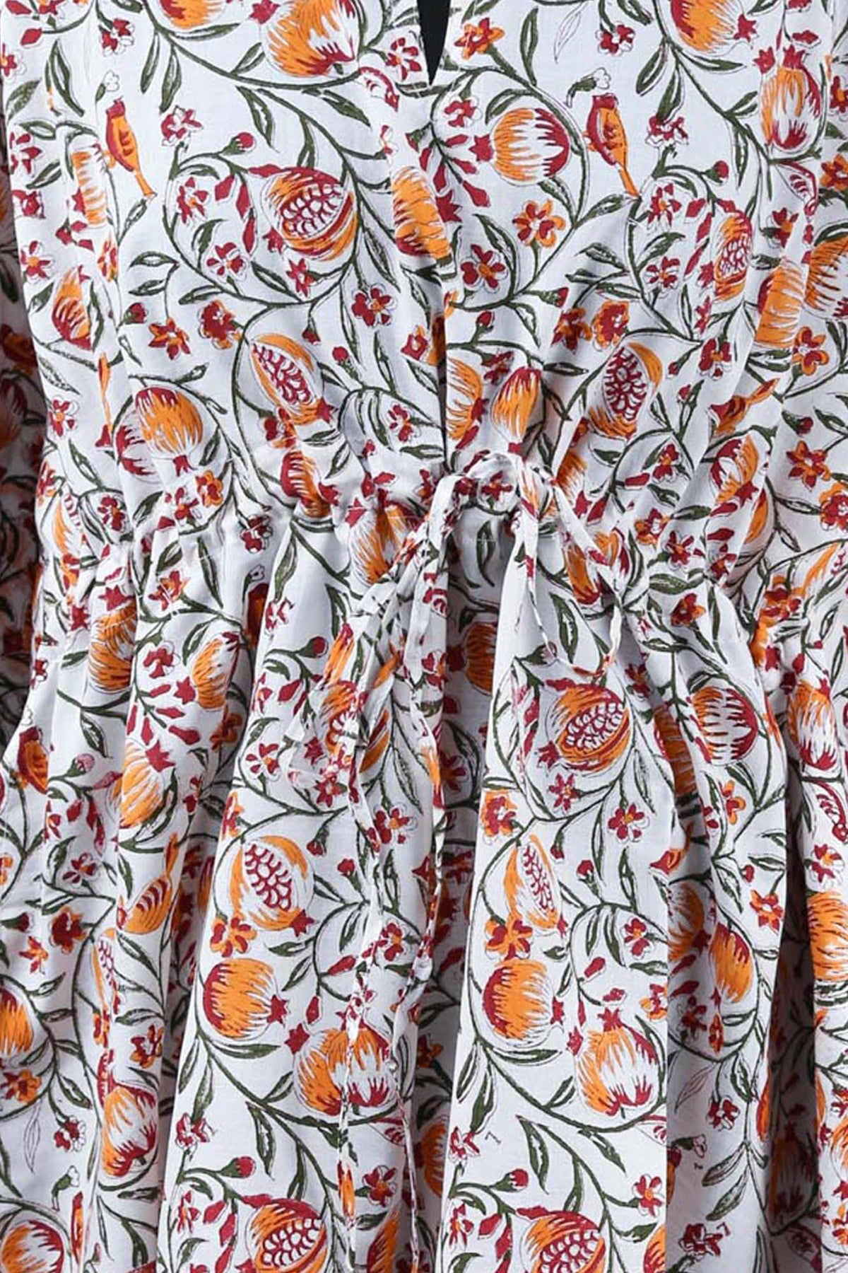 Blockbedruckter Baumwoll-Coverup / Kaftans - Tropical Orange