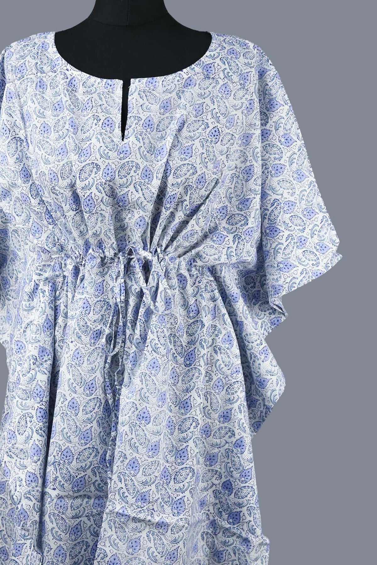 Block Printed Cotton Coverup / Kaftans - Blue Leaves