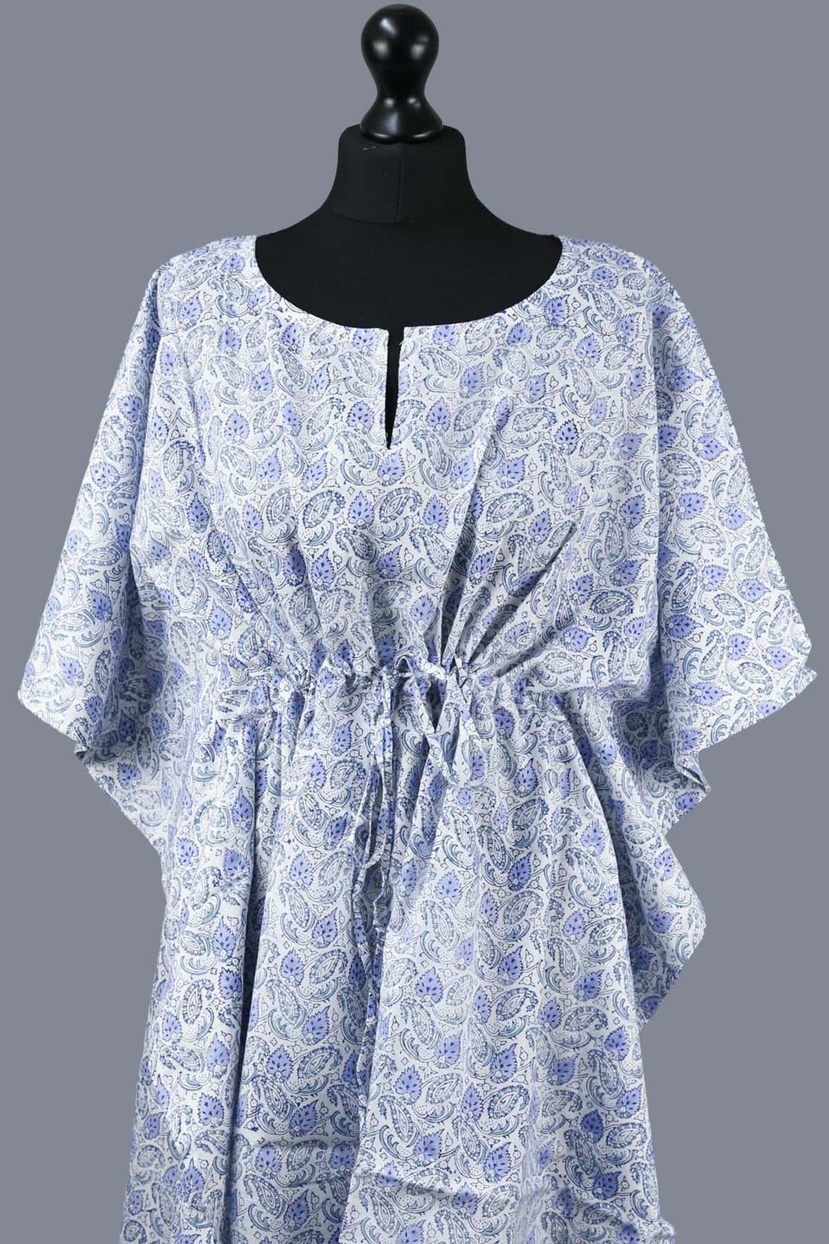 Block Printed Cotton Coverup / Kaftans - Blue Leaves