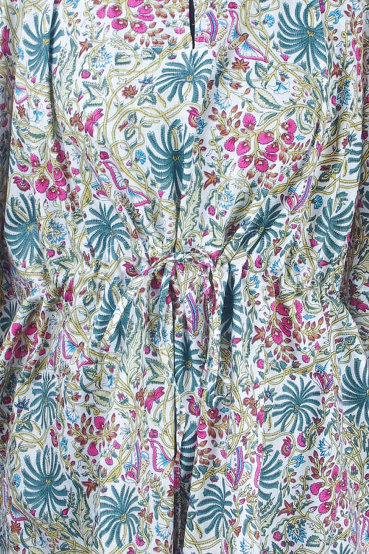 Blockbedruckter Baumwoll-Coverup / Kaftans - Blaue Blätter