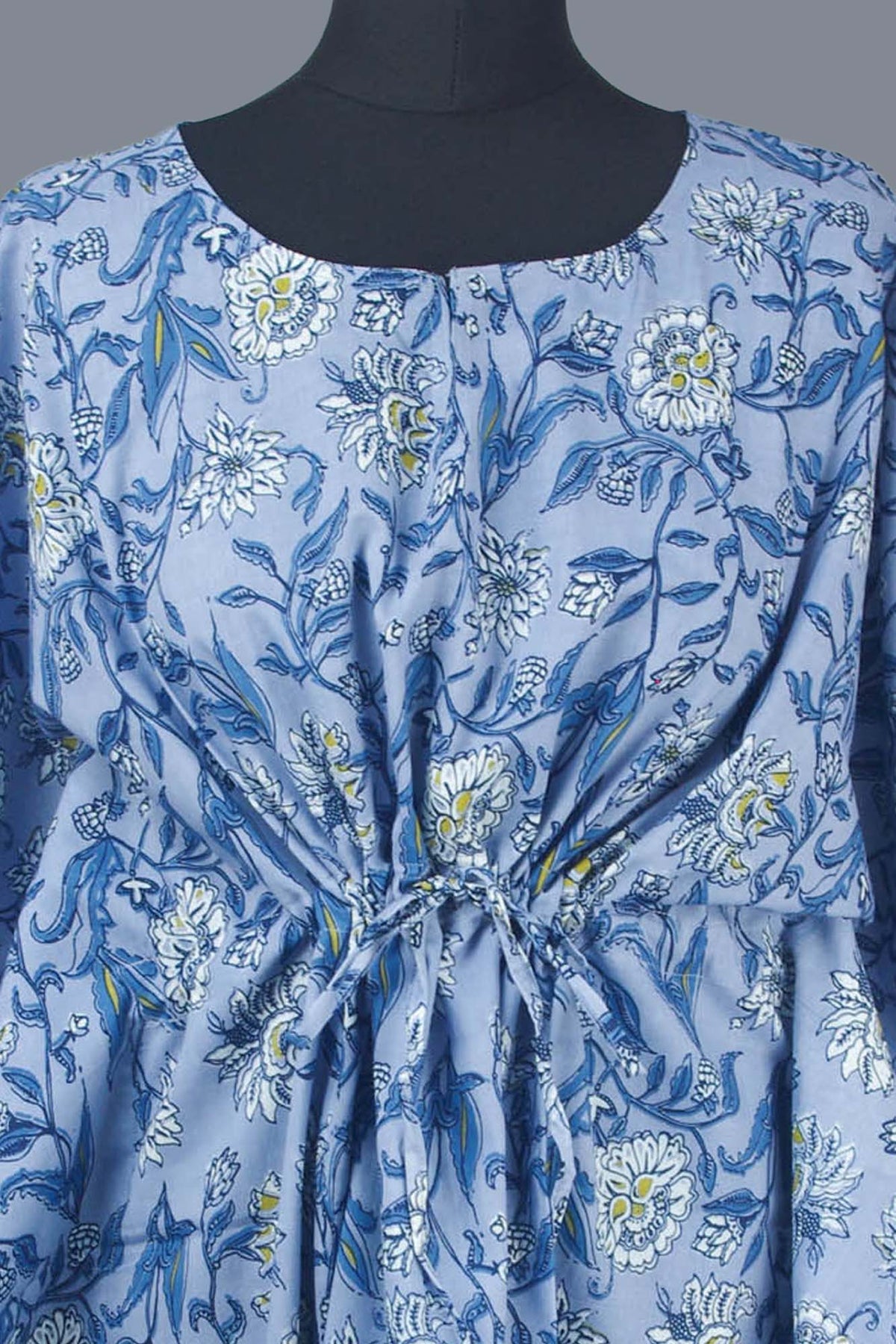 Block Printed Cotton Coverup / Kaftans - Grey Floral